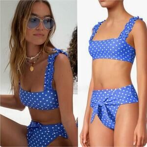 WeWoreWhat Blue Polka Dot Bikini Set Como Top Riviera Bottom Sm Medium Revolve